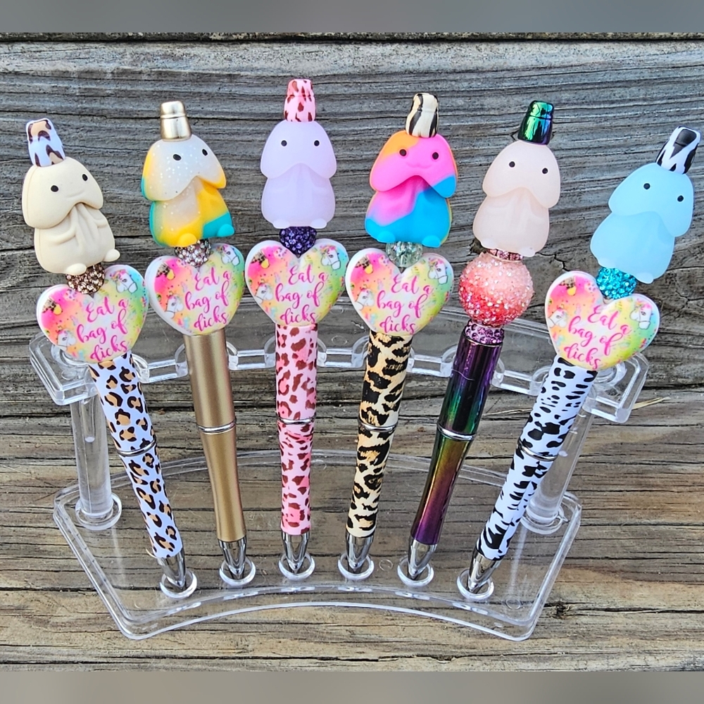 BEADED ANIMAL PRINT EAT A BAG OF DI#KS PEN (1).with Refill And Pen Sleeve - Picture 1 of 7